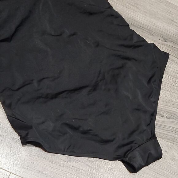 Black Mesh Gold/Silver Studded Rouched Swimsuit - Picture 6 of 6